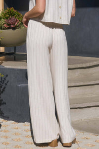 Coastal Vibes Oatmeal Pinstripe Wide Leg Linen Pants