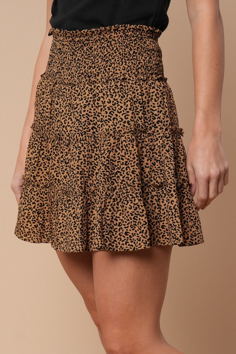 Leopard Smocked Waist Tiered Skirt