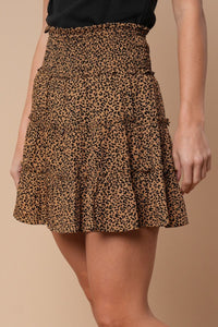 Leopard Smocked Waist Tiered Skirt