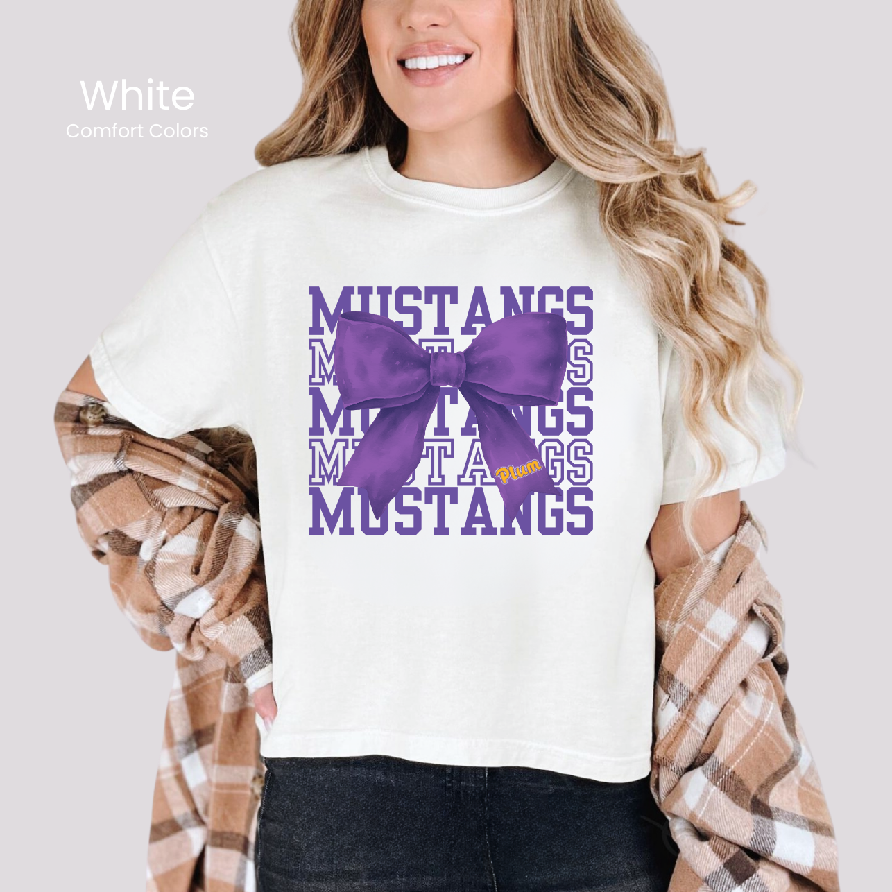 Comfort Colors Boxy Crop Mustangs Bow Tee