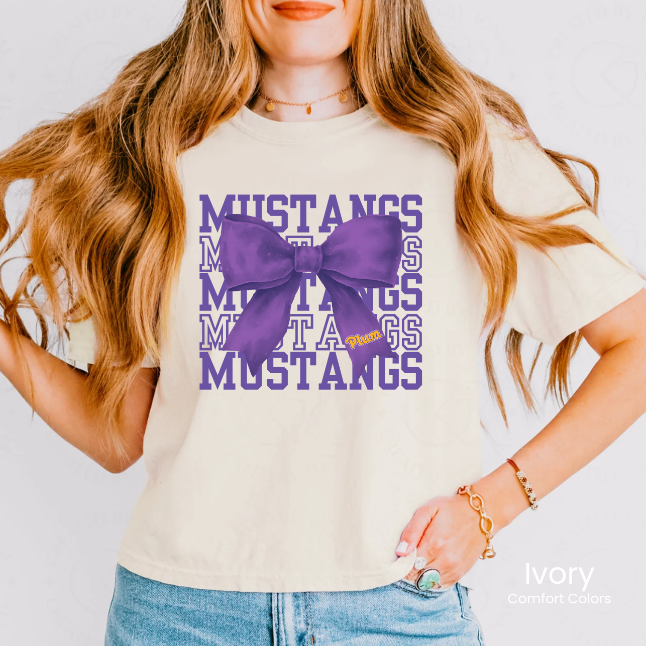 Comfort Colors Boxy Crop Mustangs Bow Tee