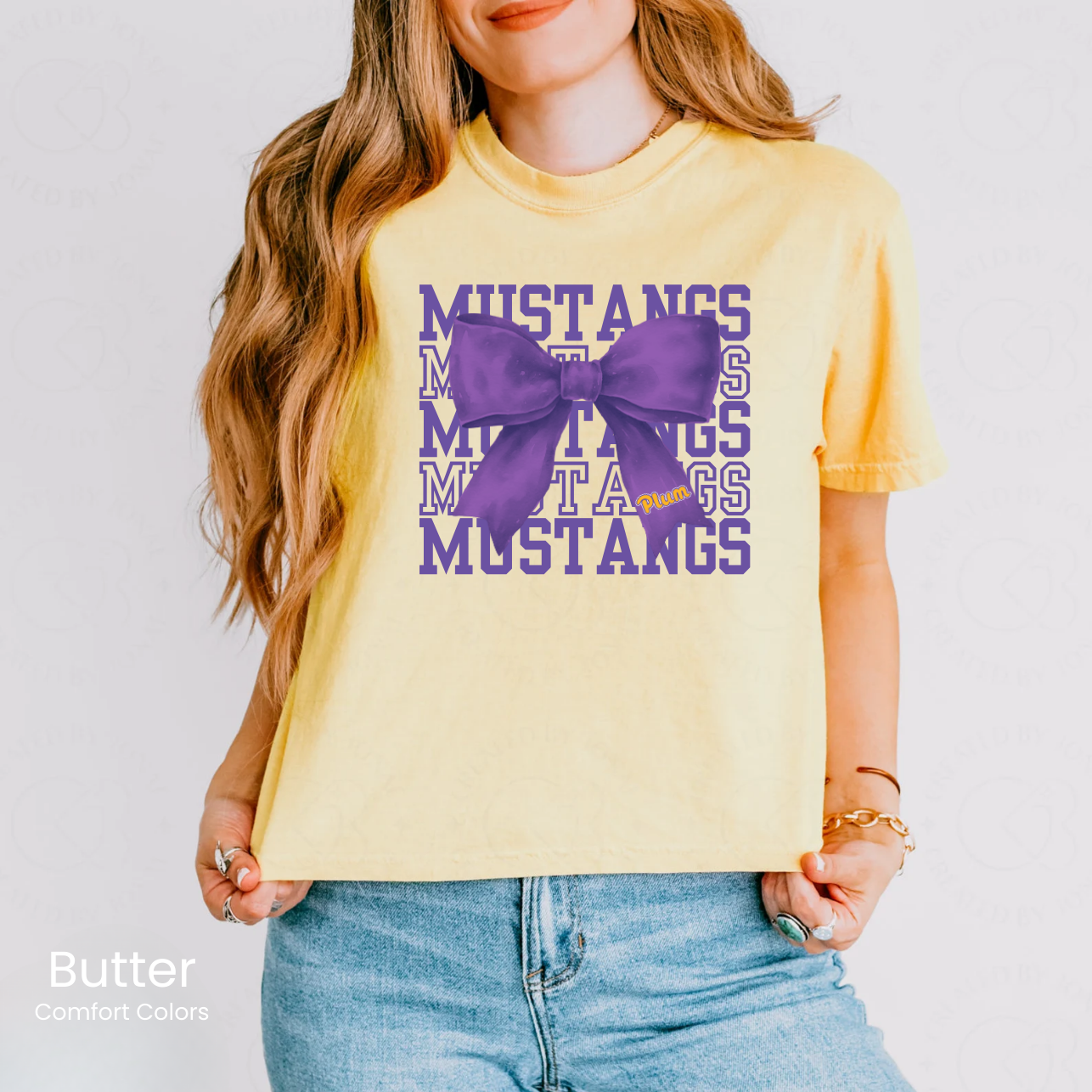 Comfort Colors Boxy Crop Mustangs Bow Tee