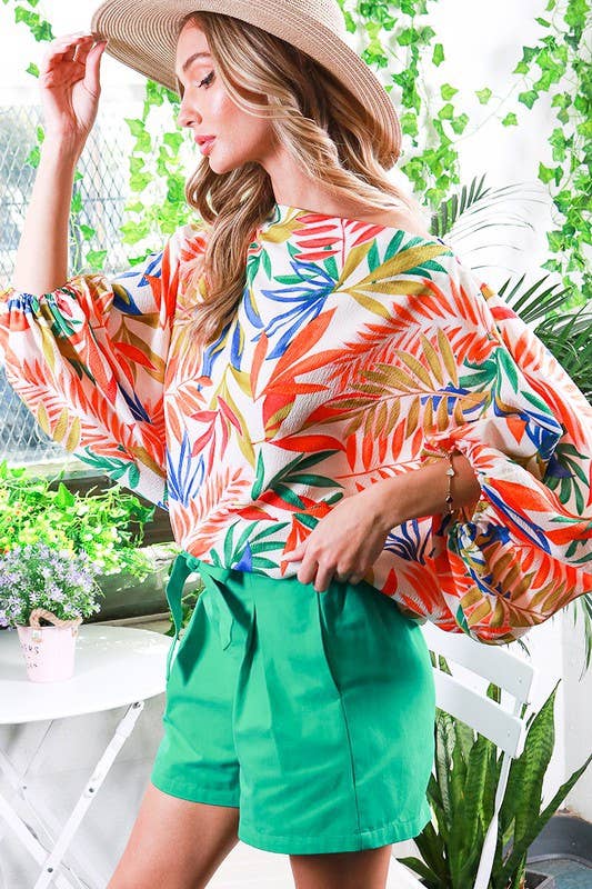 High-Rise Pin-Tuck Shorts in Green