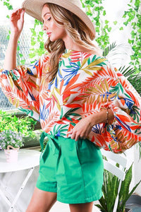 High-Rise Pin-Tuck Shorts in Green