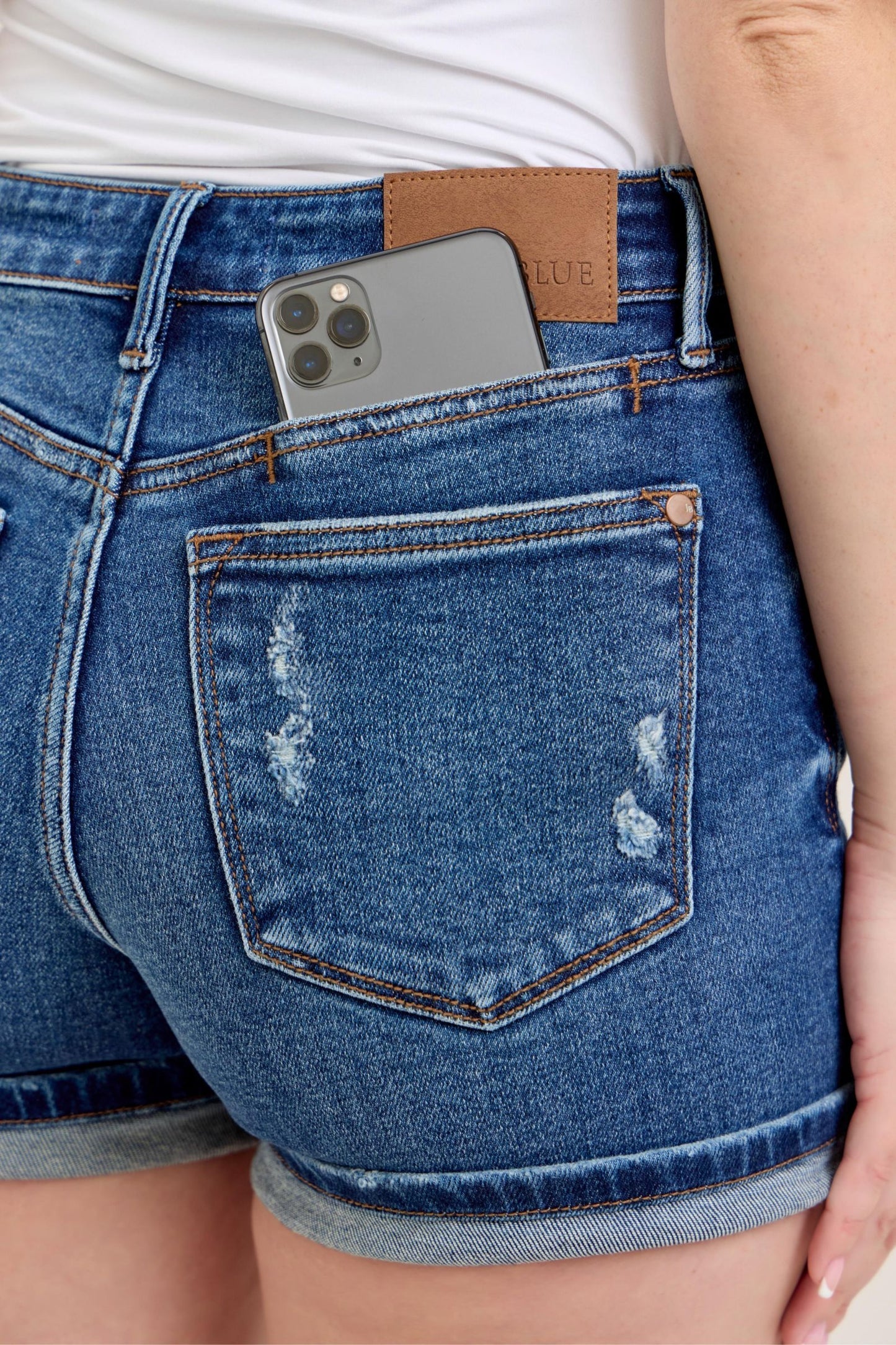 Judy Blue Mid-Rise Cell Phone Pocket Dad Shorts