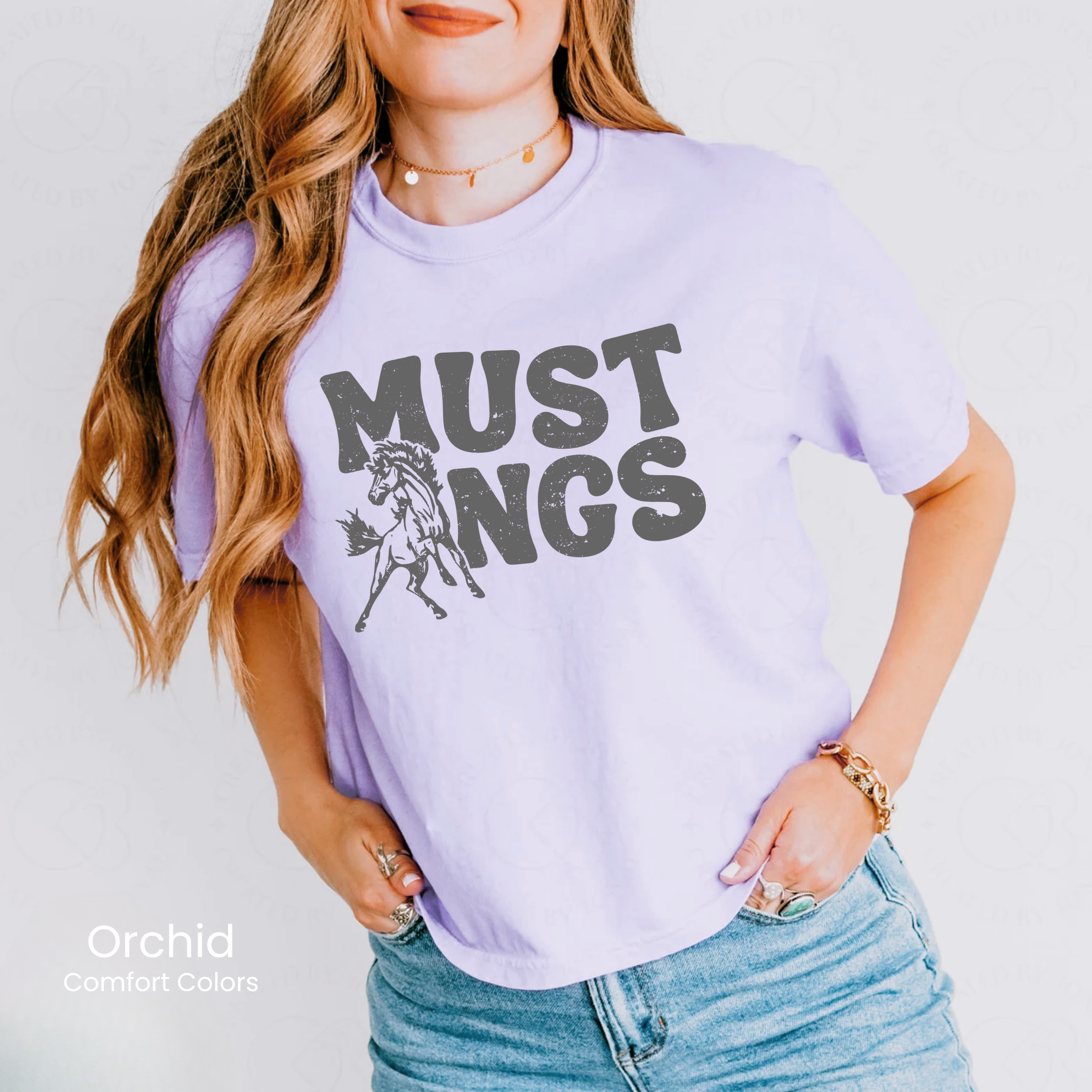 Comfort Colors Boxy Crop Grey Groovy Mustangs Tee