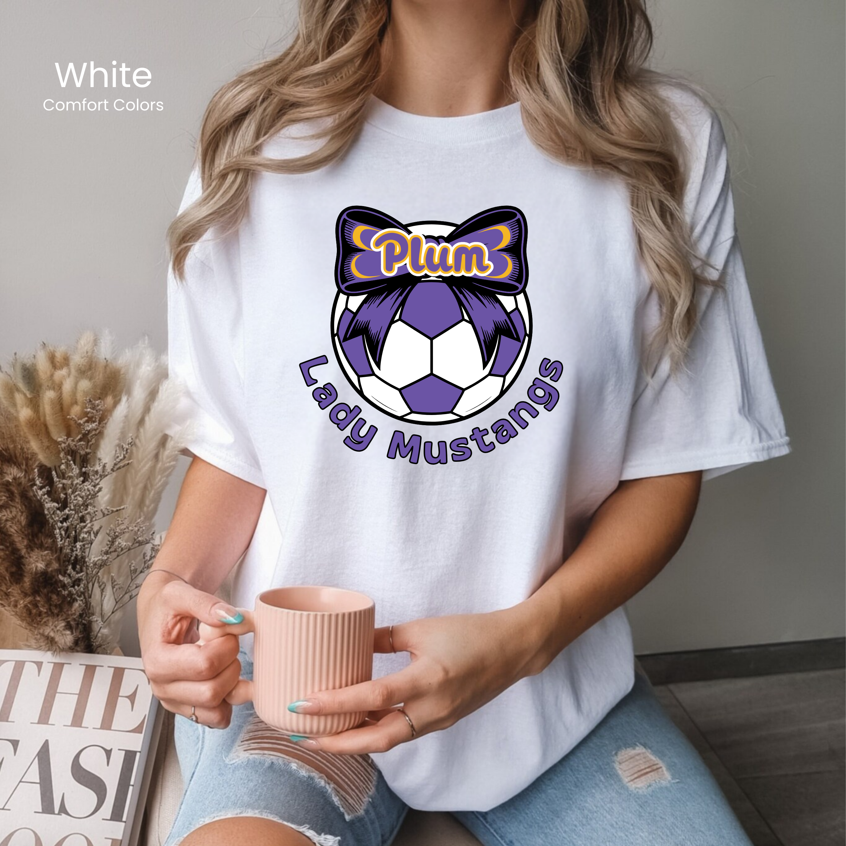 Comfort Colors Lady Mustangs Soccer Bow Tee