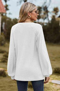 White Notched Raglan Sleeve Blouse