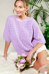 Crew Neck Crochet Textured Knitted Sweater