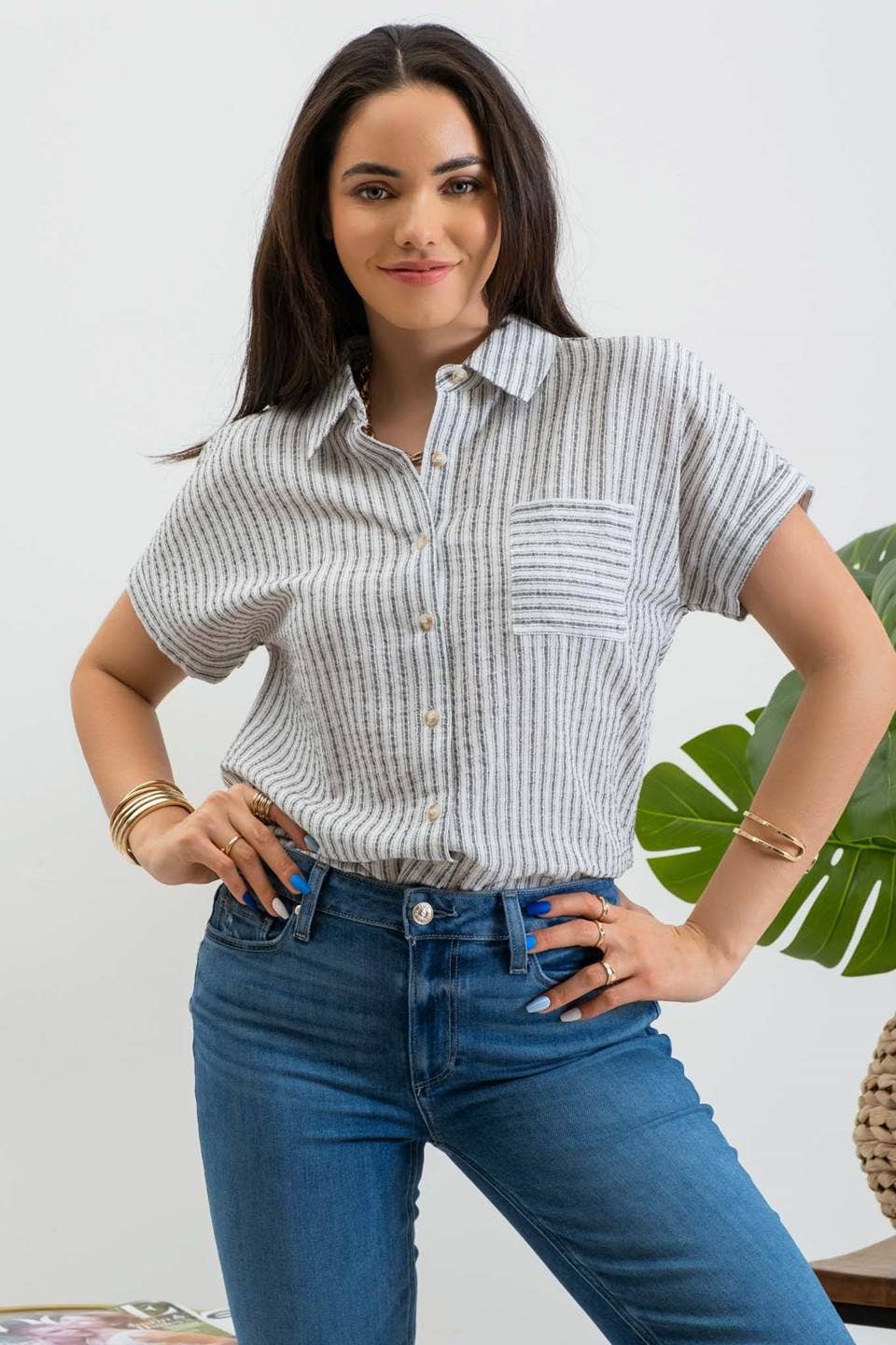 Striped Linen Button Up Shirt