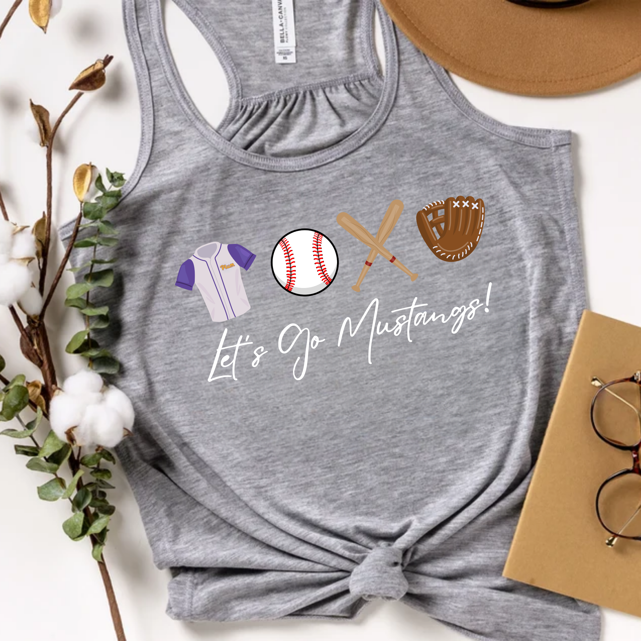 Let's Go Mustangs Baseball Flowy Racerback Tank