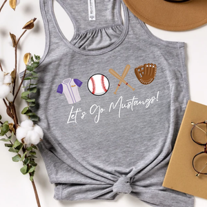 Let's Go Mustangs Baseball Flowy Racerback Tank