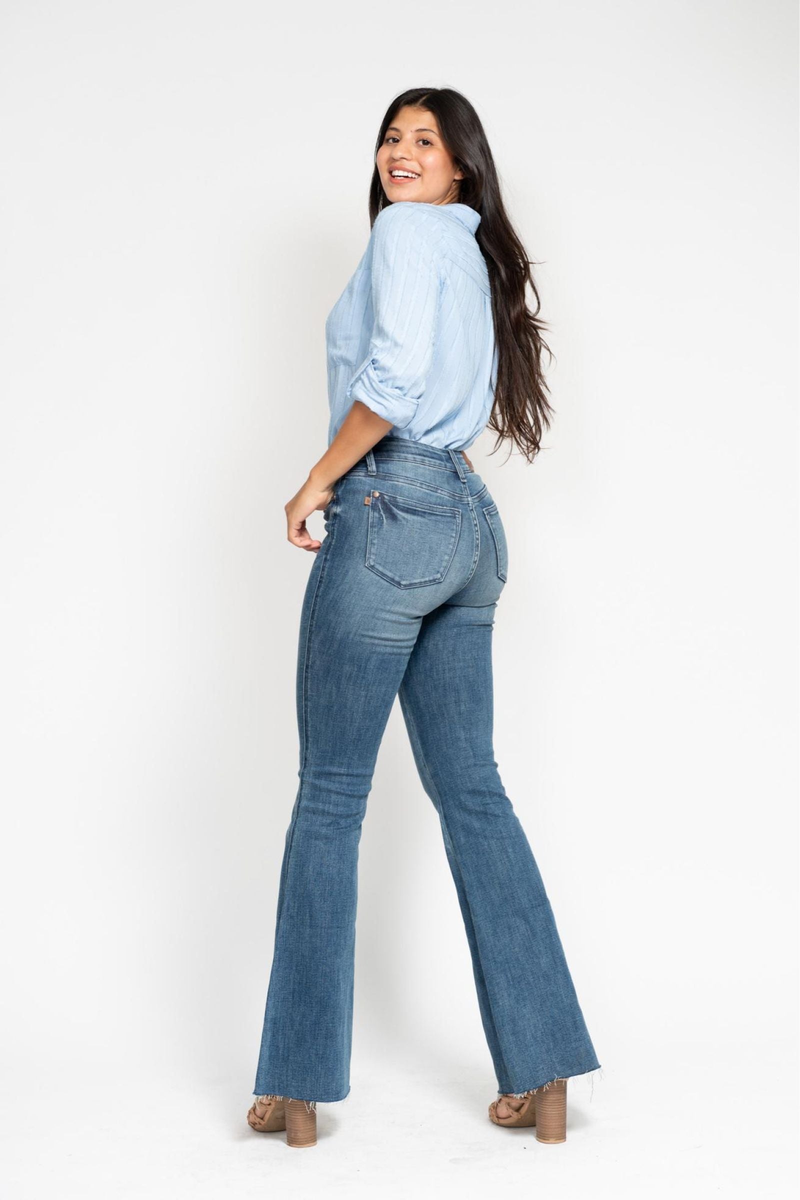 Valerie Mid Rise Tummy Control Vintage Wash Flare Jeans