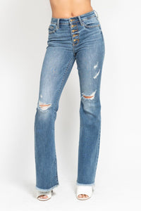 Fallon Mid Rise Button Fly Flares