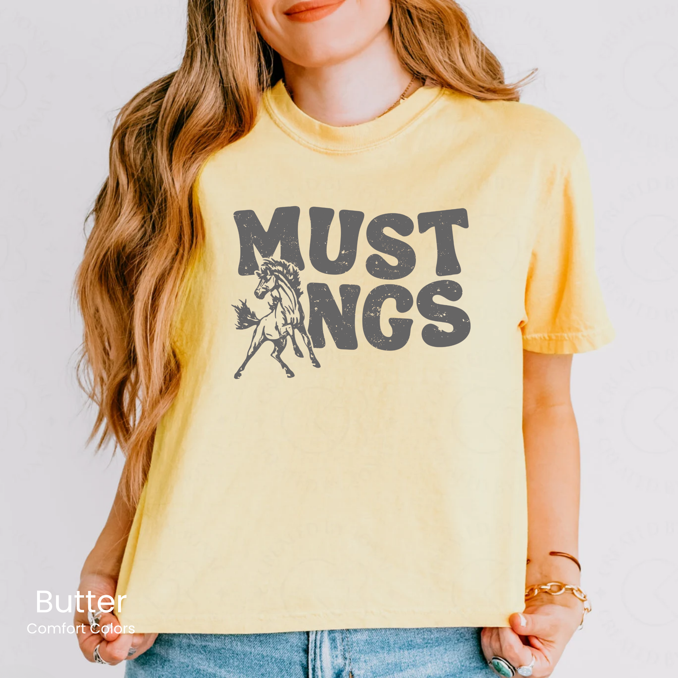 Comfort Colors Boxy Crop Grey Groovy Mustangs Tee