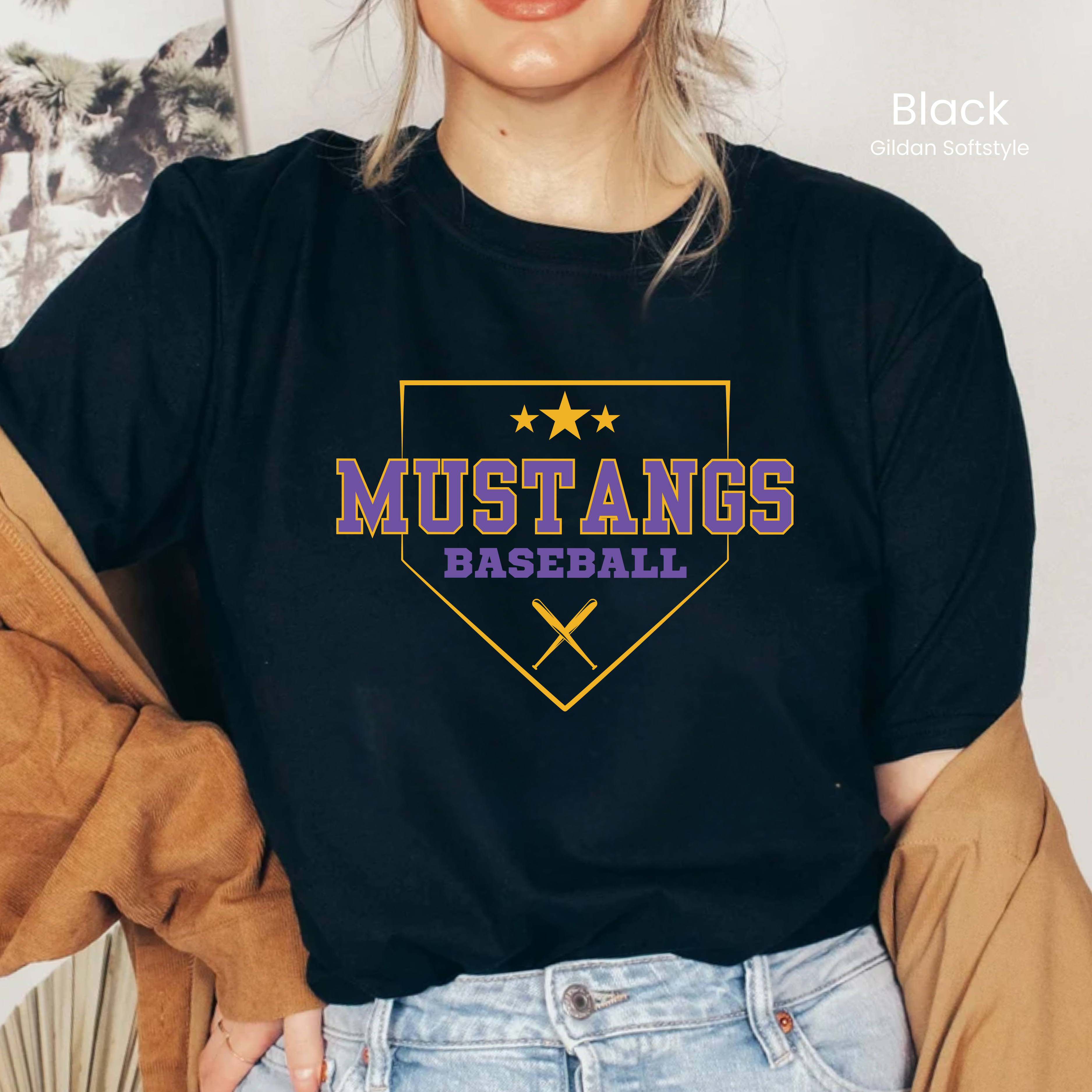 Gildan Softstyle Mustangs Baseball Tee