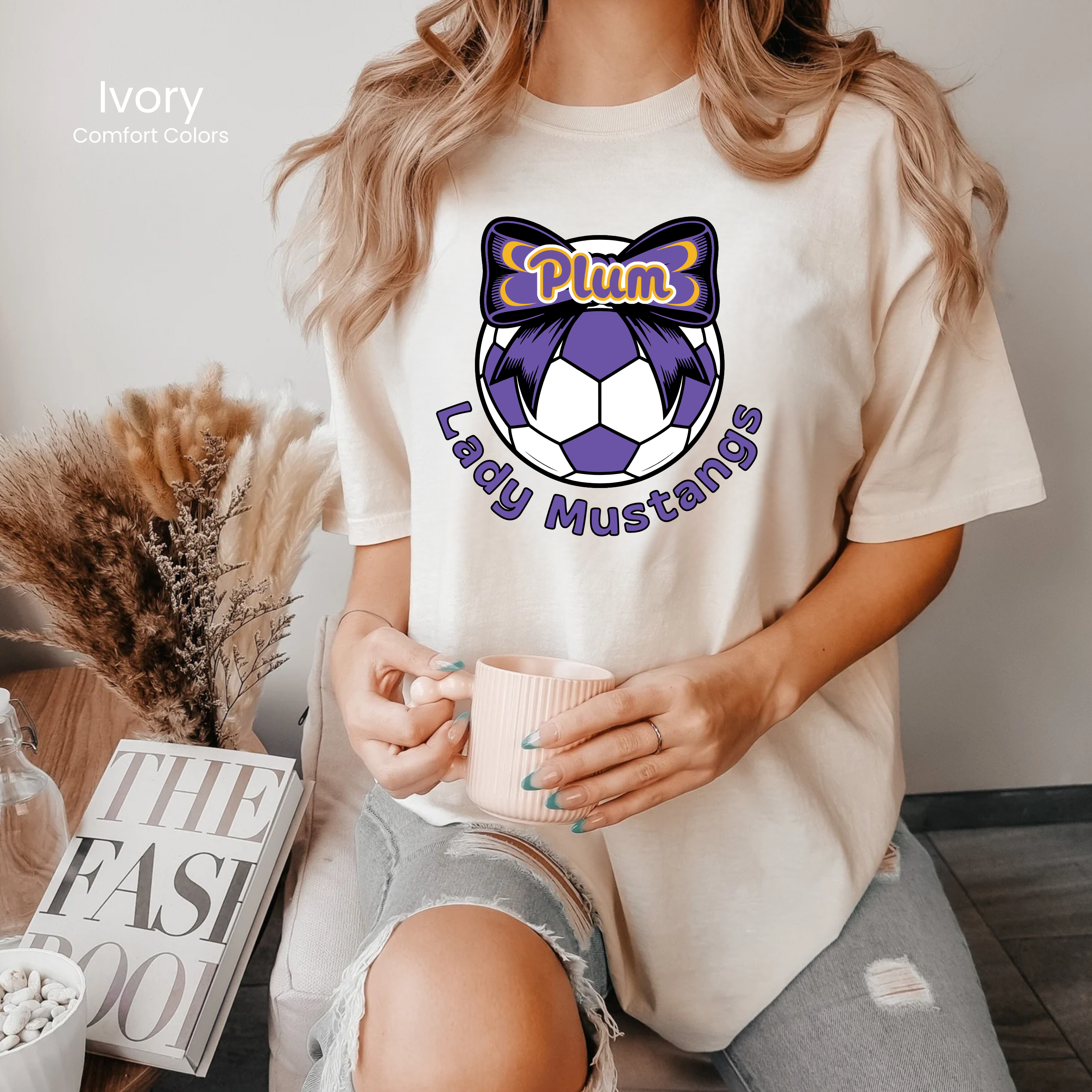 Comfort Colors Lady Mustangs Soccer Bow Tee