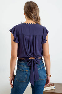 Scallop Lace Trim Crop Top in Navy