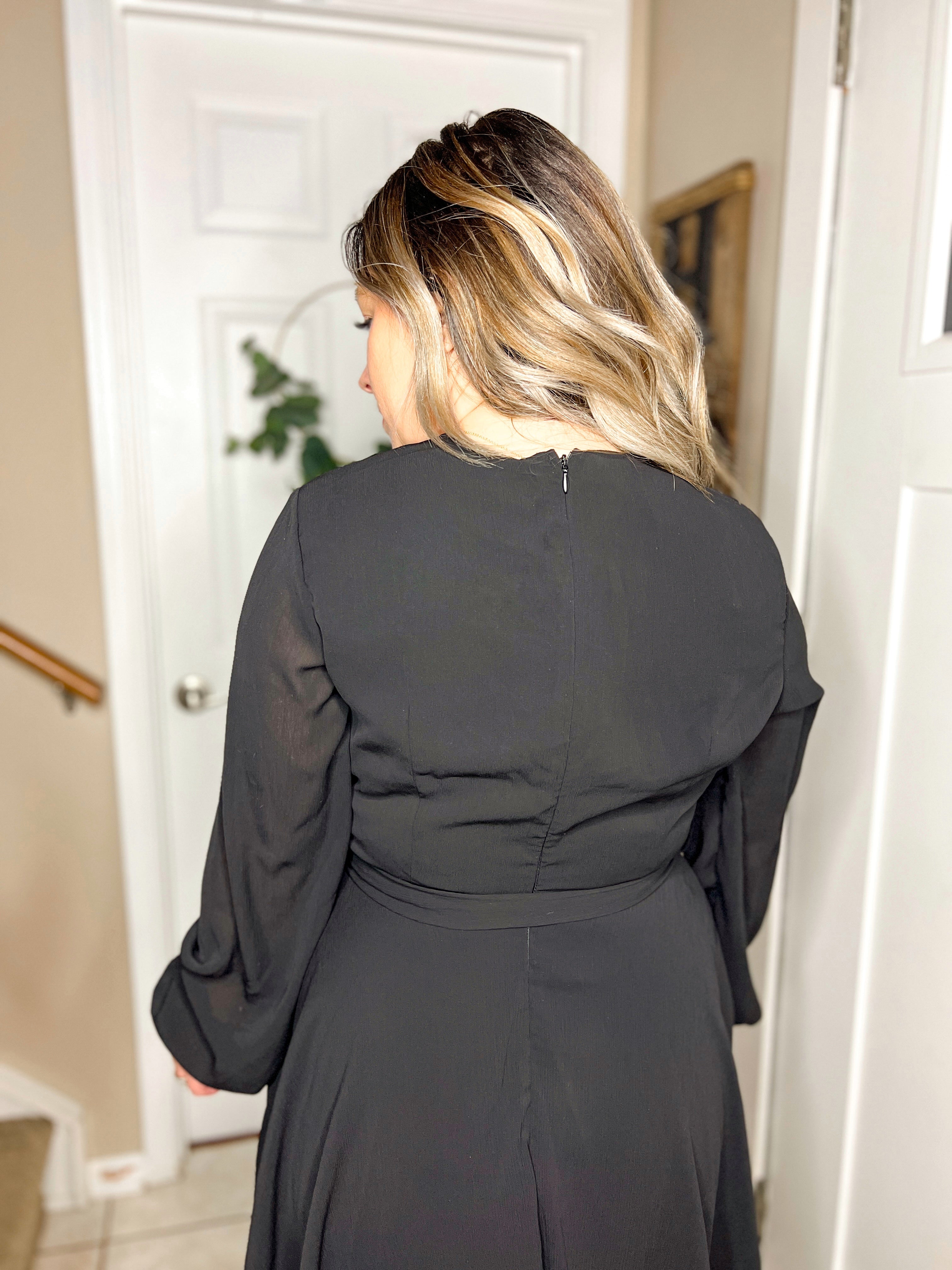 Own the Night Black Long Sleeve Mini Dress