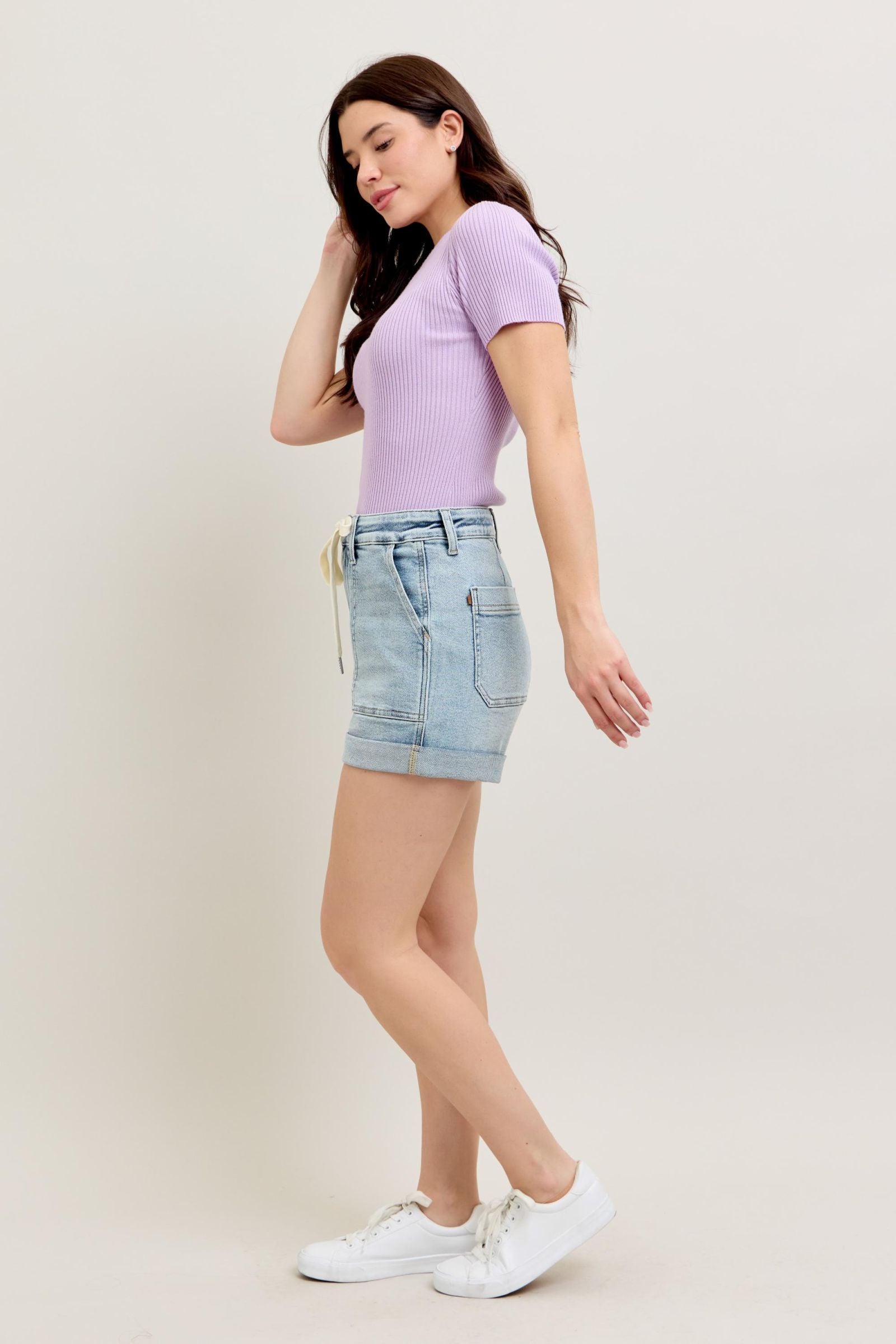 High Rise Cuffed Jogger Denim Shorts