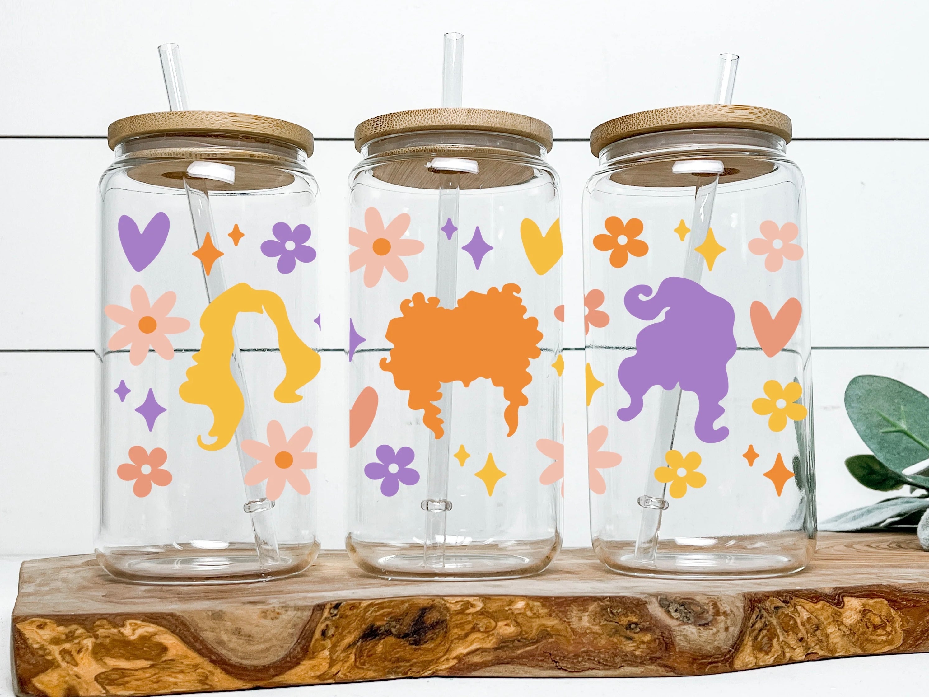 16oz Can Glass with Lid & Straw - Spooky Designs