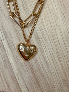 Heart & Links Double Gold Necklace