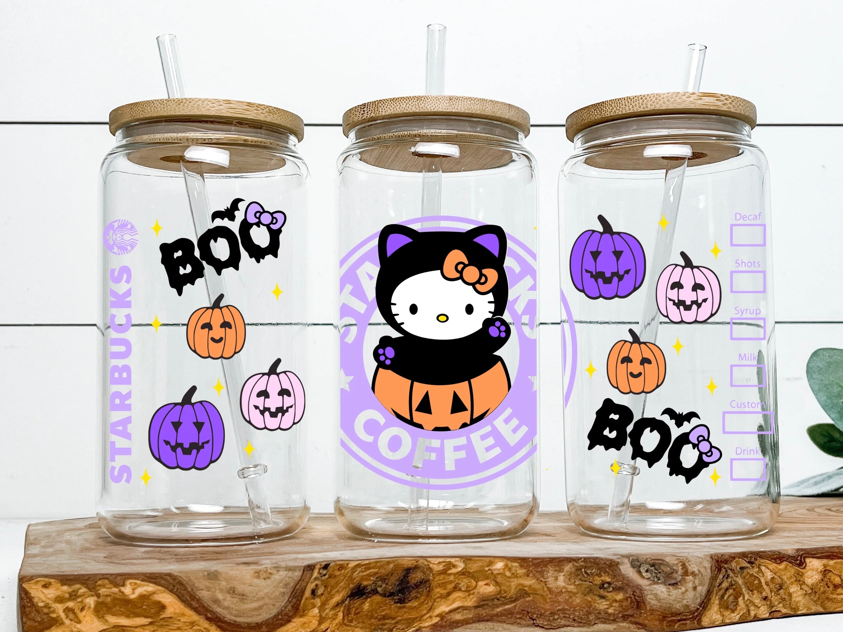 16oz Can Glass with Lid & Straw - Spooky Designs