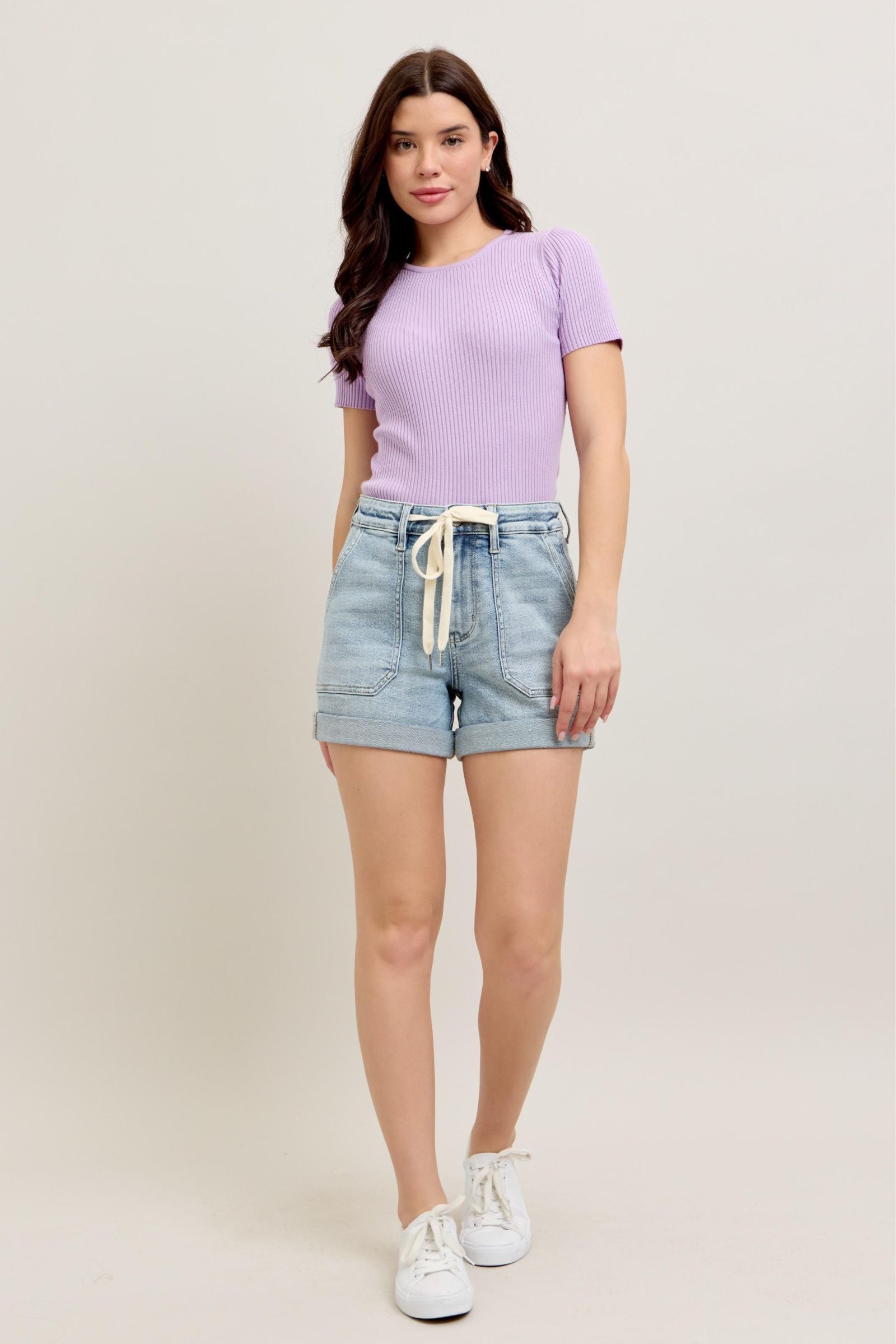 High Rise Cuffed Jogger Denim Shorts