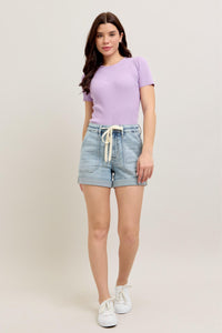 High Rise Cuffed Jogger Denim Shorts