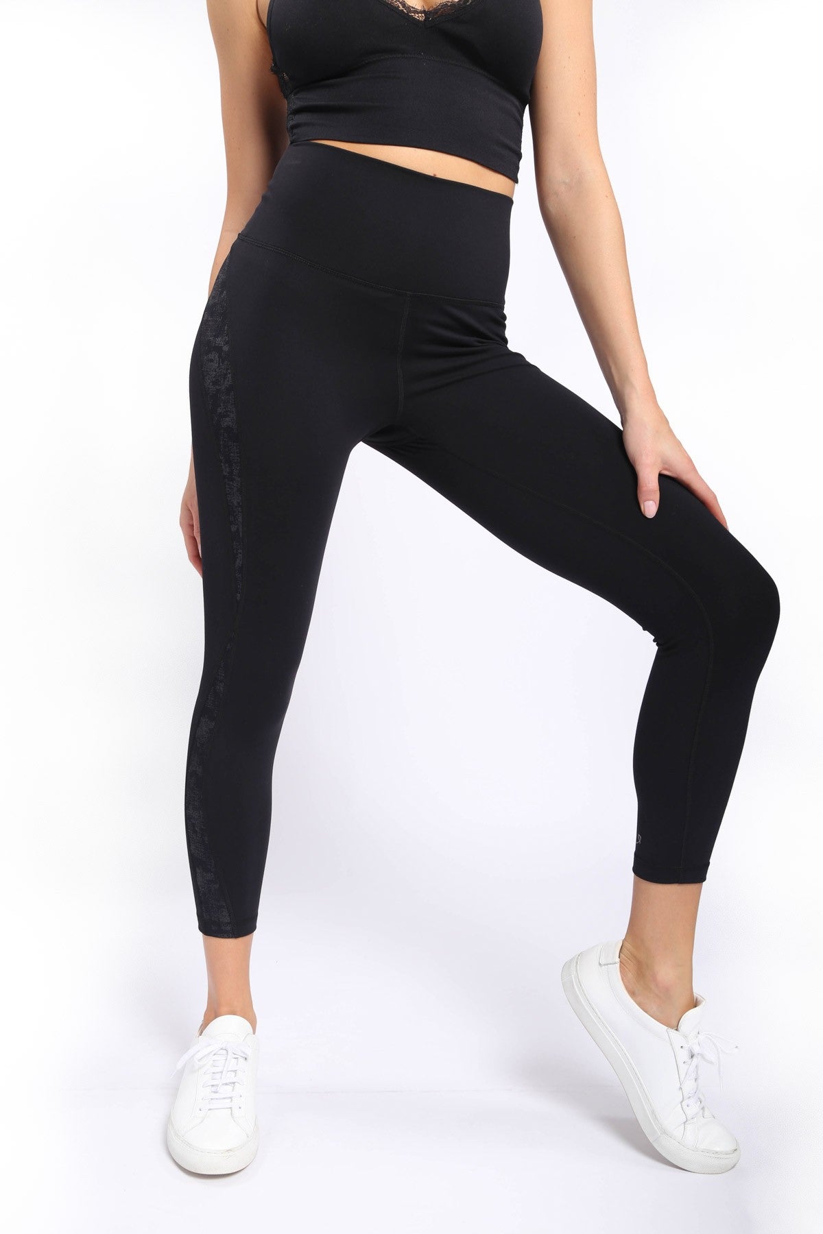 Metallic Splice High-Waist Leggings