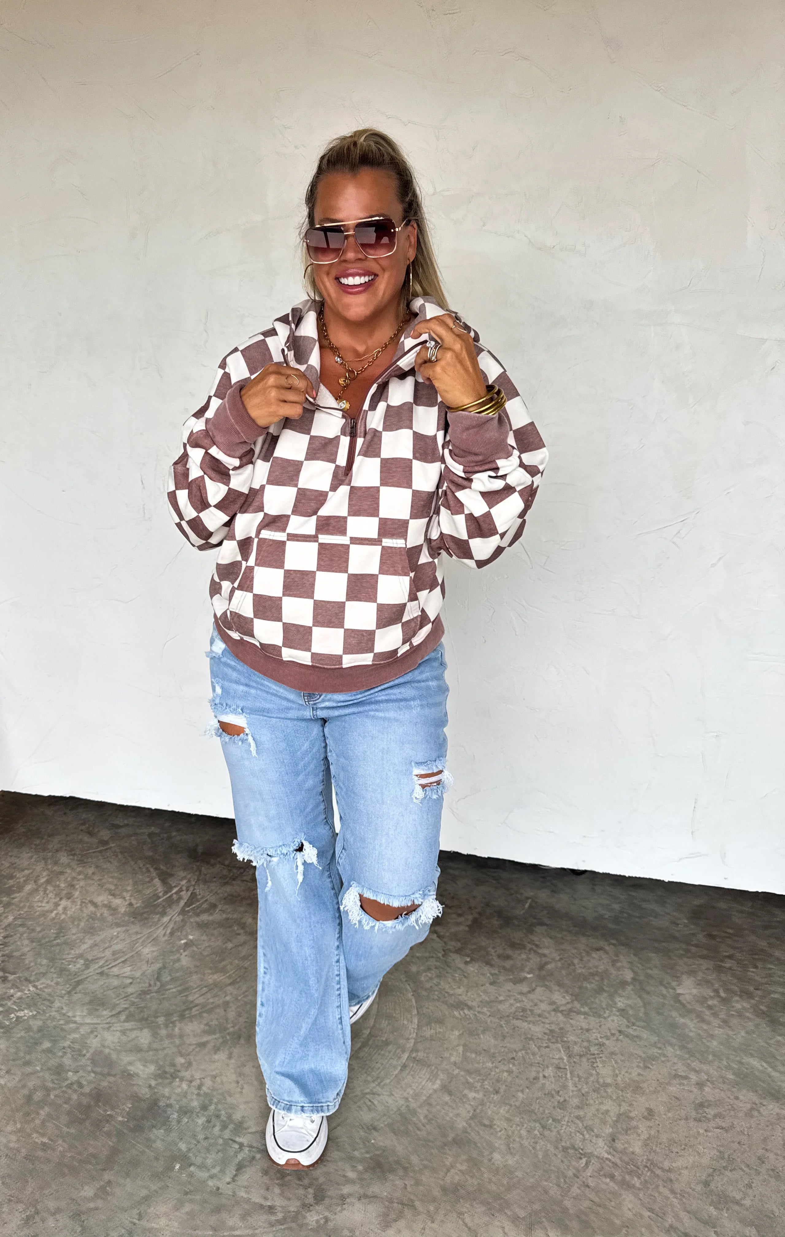 {PRE-ORDER} Easy Does it Pullover in Brown Checker