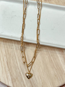 Heart & Links Double Gold Necklace