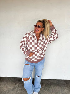 {PRE-ORDER} Easy Does it Pullover in Brown Checker