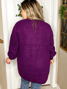 Early Morning Waffle Knit Cardigan in Plum