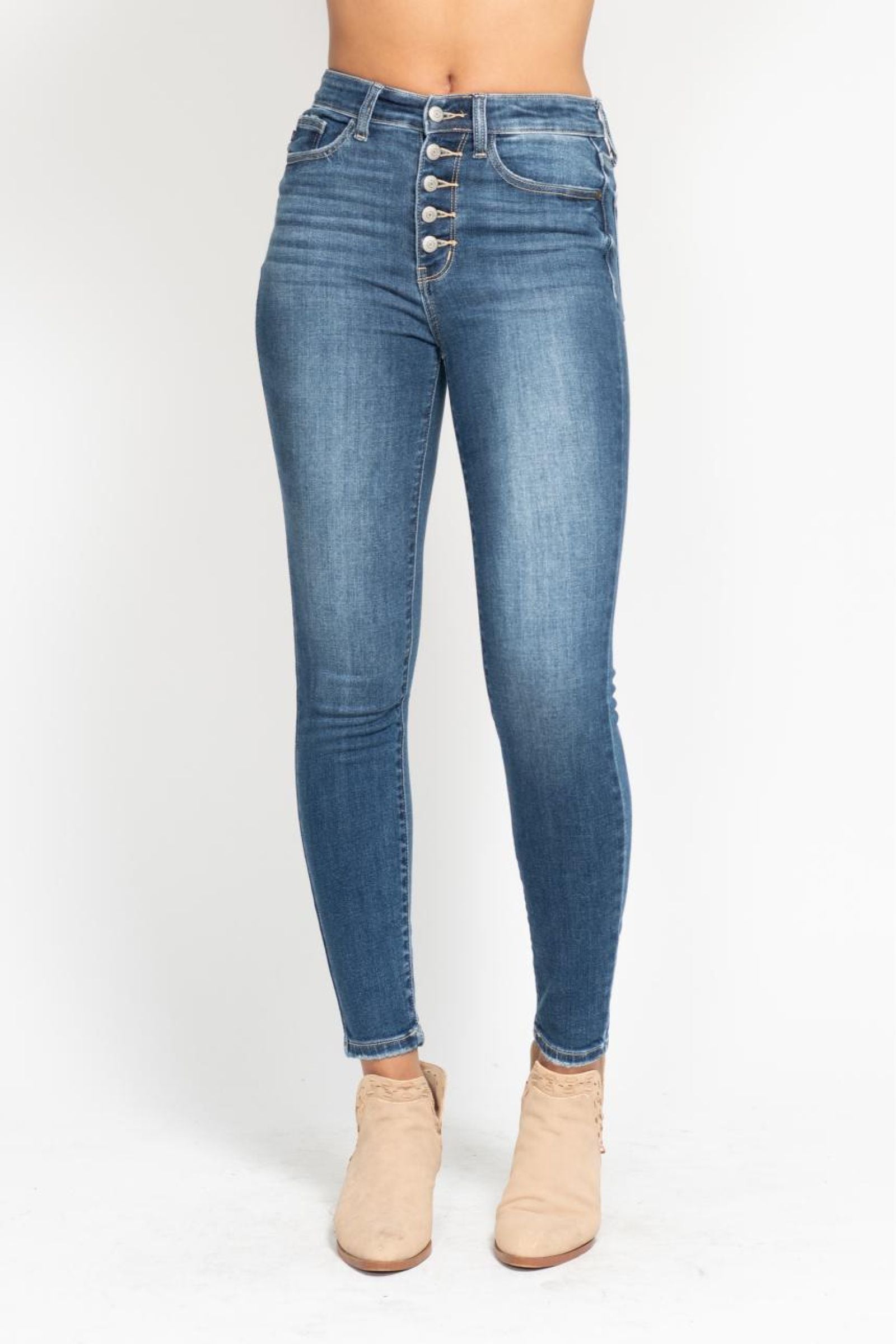Baylee High Rise Button Fly Skinny Jeans