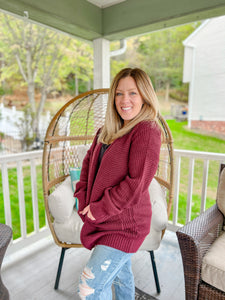 Early Morning Waffle Knit Cardigan in Cranberry