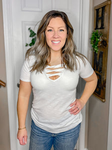 Twisted V-Neck Tee in White