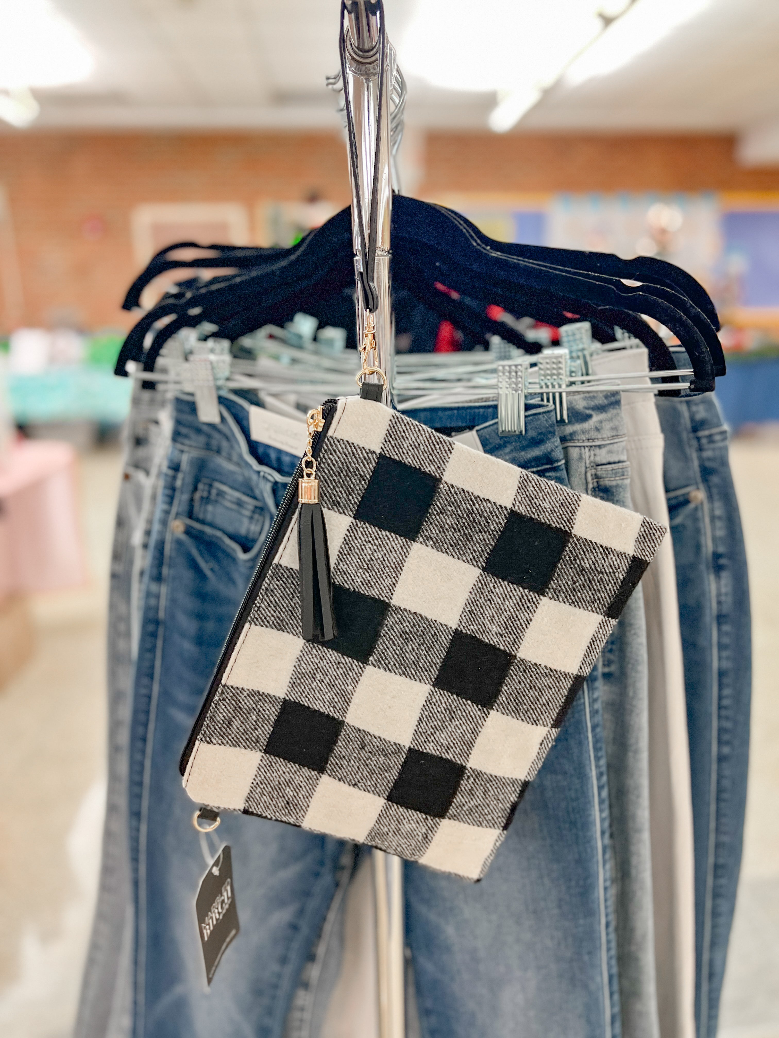 Black Black Buffalo Check Clutch/Crossbody