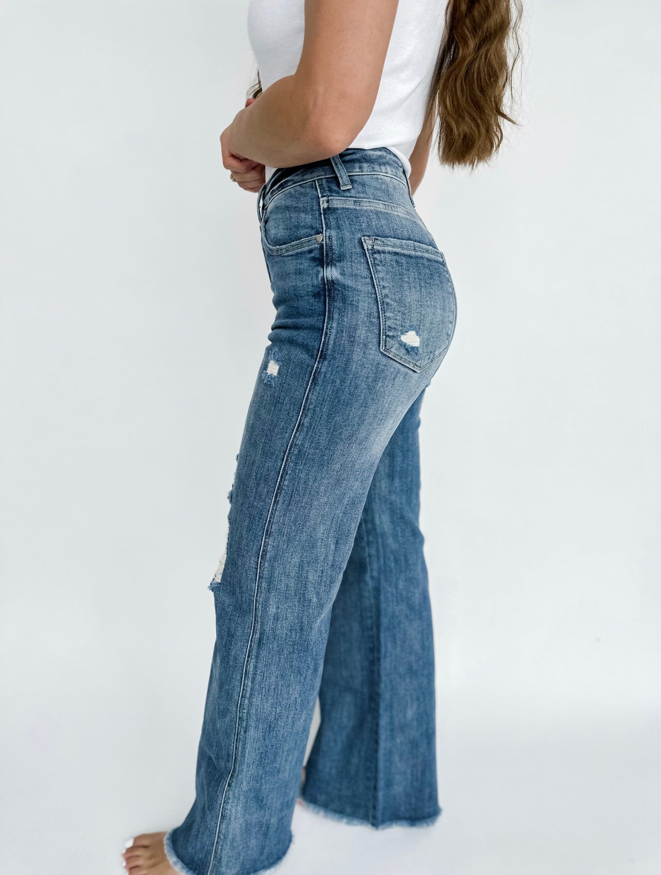 Distressed Wide Leg High Rise Jeans