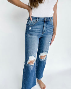 Distressed Wide Leg High Rise Jeans