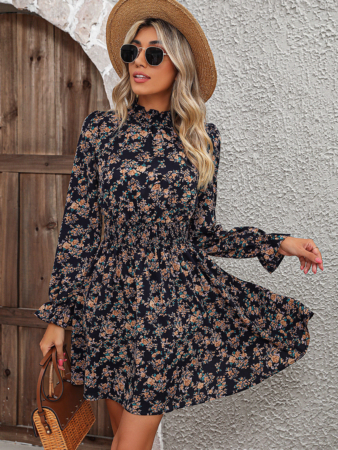 Ruffle Sleeve Floral Mini Dress