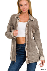 Nikki Waffle Knit Lightweight Shacket in Mocha