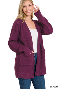Early Morning Waffle Knit Cardigan in Plum