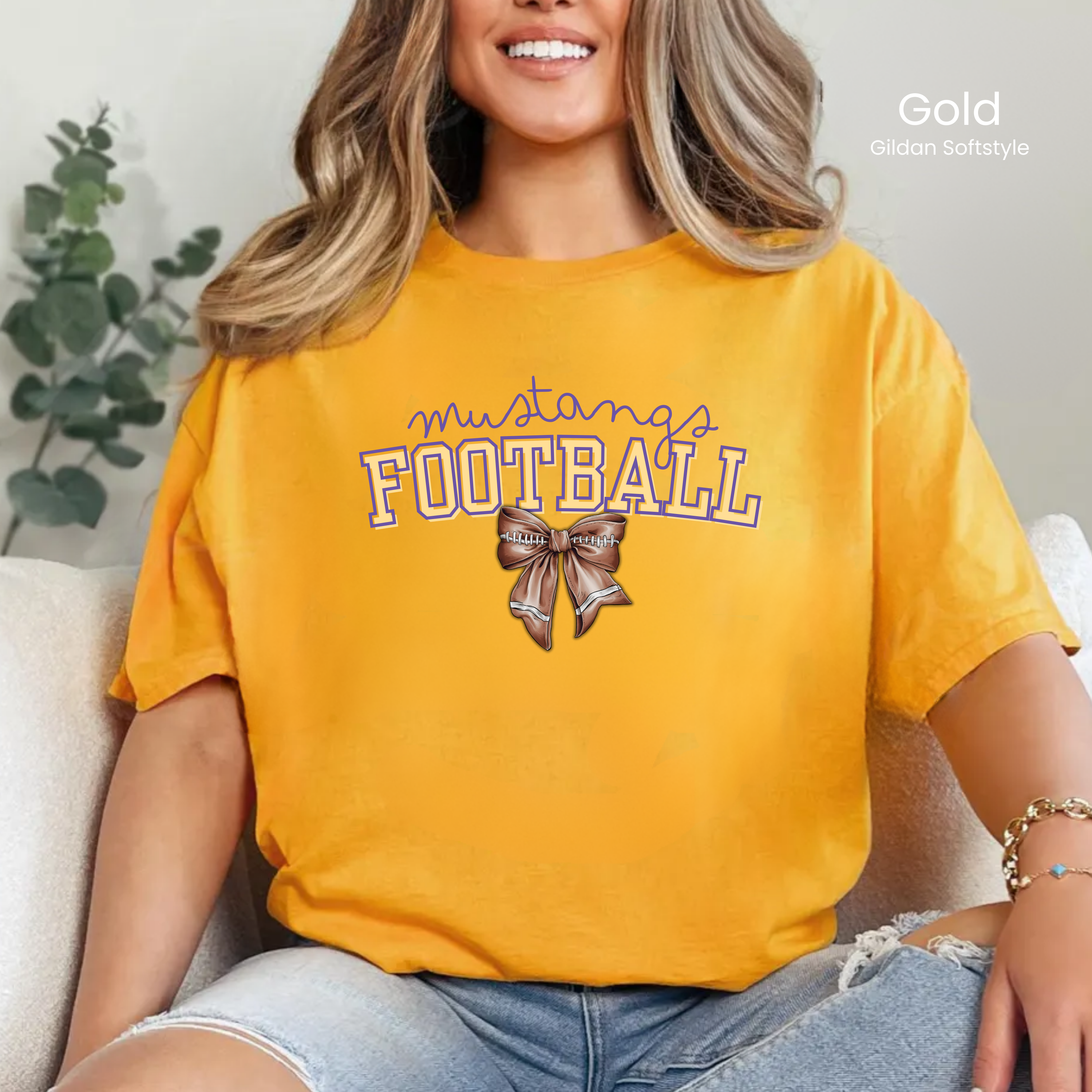 Gildan Softstyle Mustangs Football Bow Tee