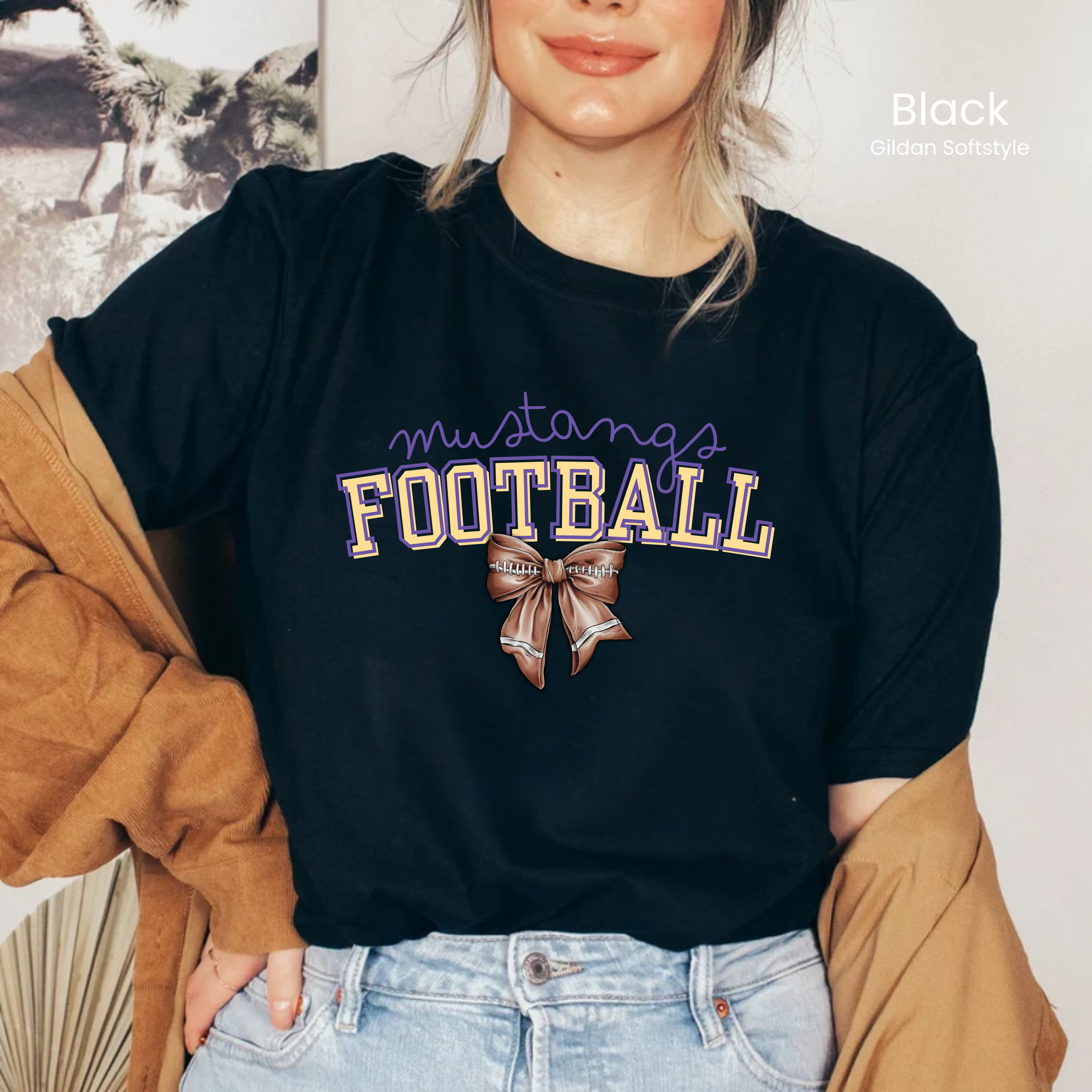Gildan Softstyle Mustangs Football Bow Tee