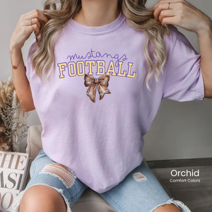 Comfort Colors Mustangs Football Bow Tee