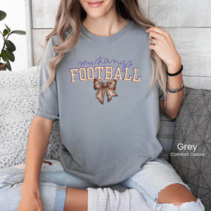 Comfort Colors Mustangs Football Bow Tee