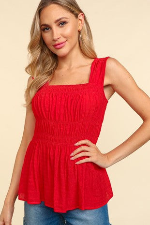 Red smocked tube top shop