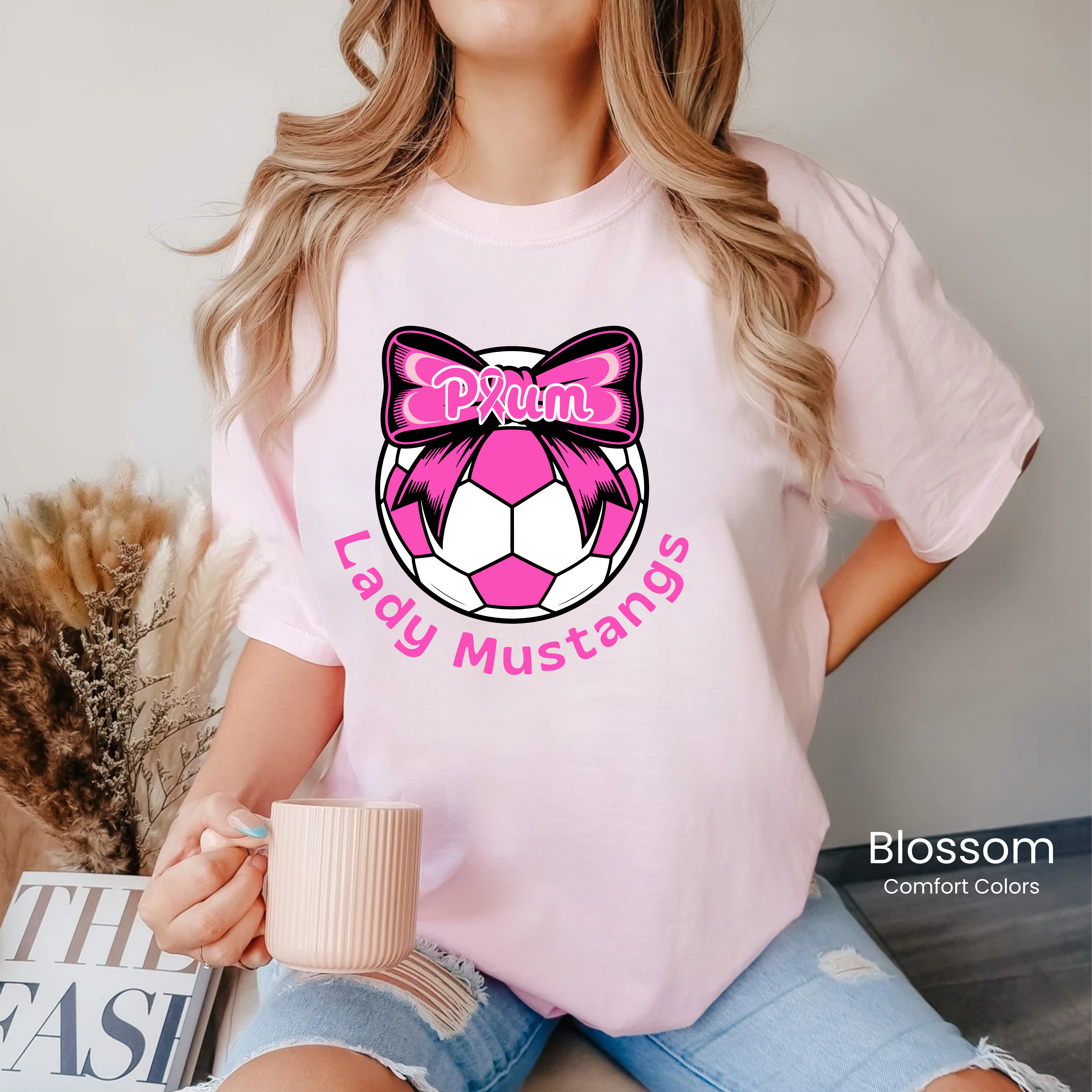 Comfort Colors Lady Mustangs Pink Bow Tee