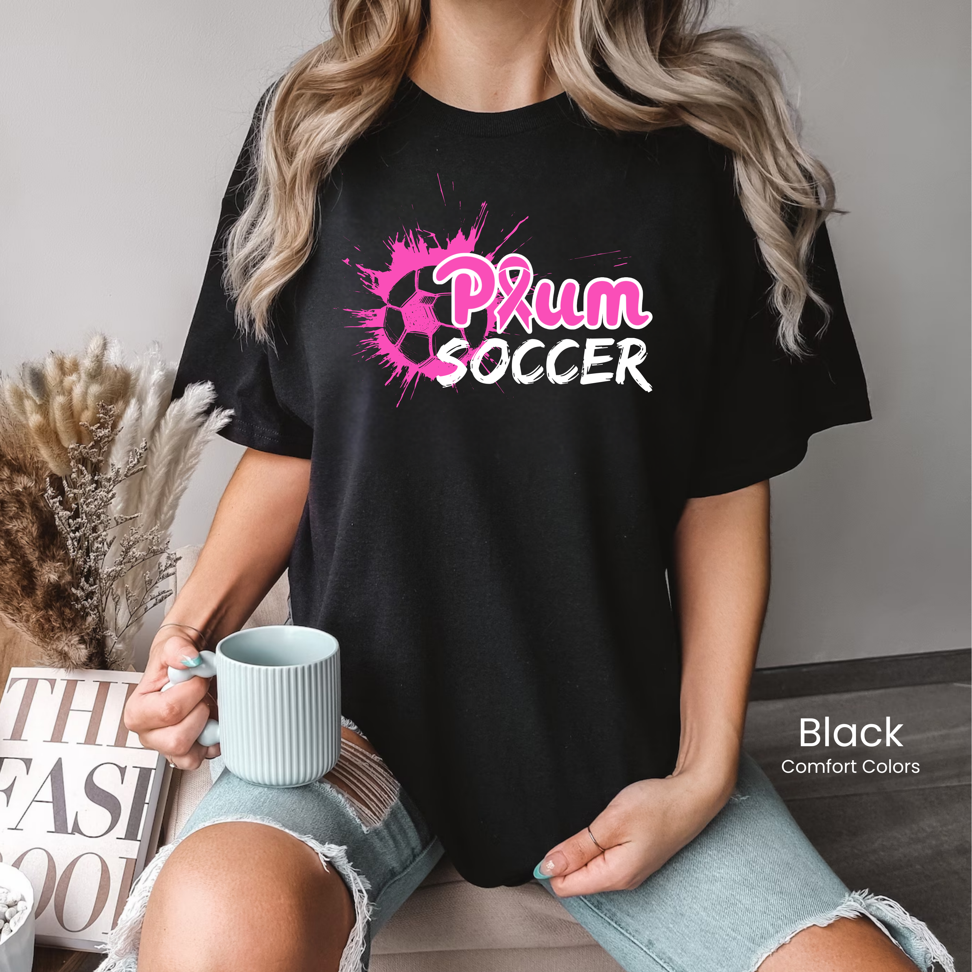 Comfort Colors Plum Soccer Ribbon Tee